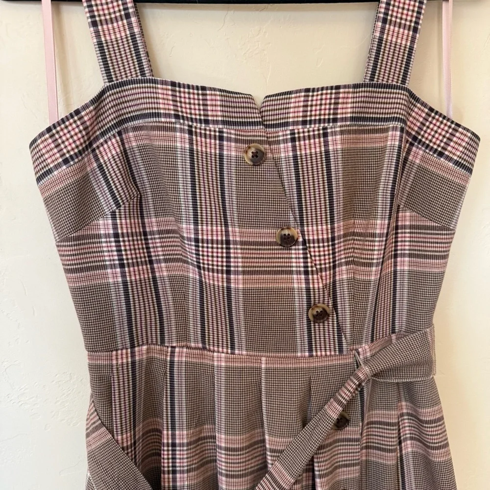 Anthropologie Gal Meets Glam Madison Brown Plaid Midi Dress Square Neck Size 2 - Picture 5 of 9
